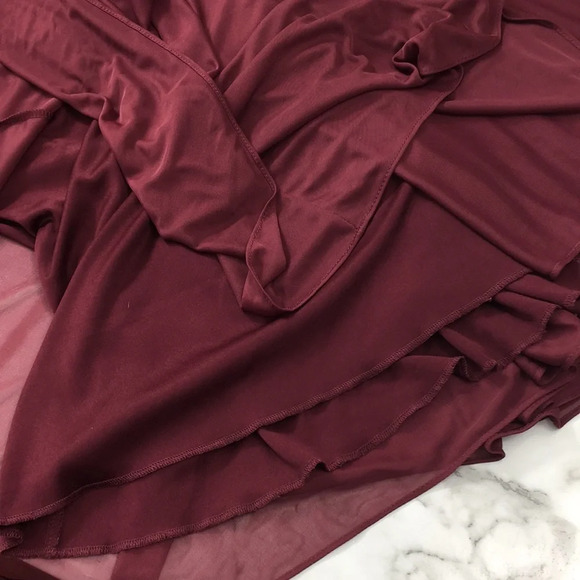 Davids Bridal One Shoulder Mesh Bridesmaid Dress Womens 4 Long Gown Wine Red - Picture 10 of 11